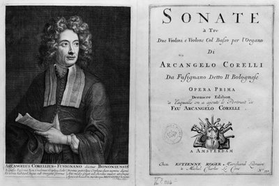 Frontespizio di Sonate a Tre con un ritratto di Arcangelo Corelli (1653-1713) da Italian School