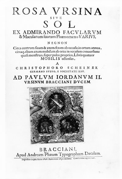 Frontespizio di Rosa Ursina sive Sol di Christoph Scheiner, pubblicata nel 1630 da Italian School