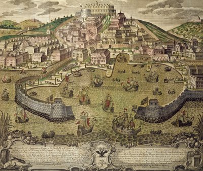 Città di Trieste e il suo porto franco, incisione colorata, Italia da Italian School