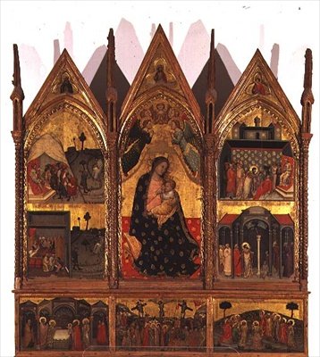 Trittico: Madonna e Bambino in trono affiancati da scene della vita di San Bartolomeo con una predella di scene della vita di Cristo, Scuola delle Marche da Italian School