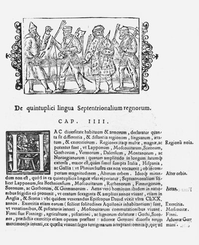Varietà di lingue, illustrazione da Historia de Gentibus Septentrionalibus di Olaus Magnus (1490-1558), pubblicato a Roma, 1555 da Italian School