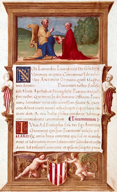 Venezia: Commissione del Doge Antonio Grimani (1434-1523), Procuratore di San Marco Pagina manoscritta del XVI secolo. Venezia, Museo Correr da Italian School