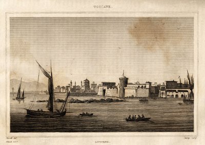 Veduta di Livorno in Toscana. Incisione di Storetti in 