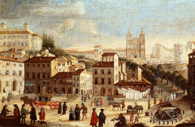 Vista di Piazza di Spagna, con la chiesa Trinità dei Monti a Roma da Italian School