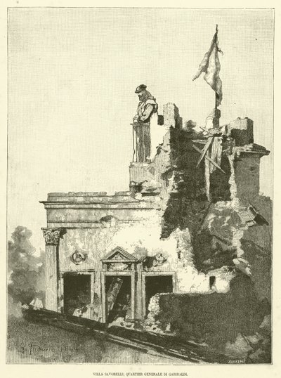 Villa Savorelli, Quartier Generale di Garibaldi (incisione) da Italian School