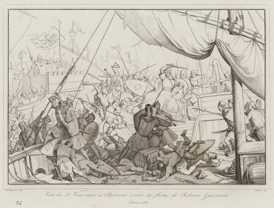 Vittoria dei Veneziani a Butrinto contro la flotta di Roberto Guiscardo da Italian School