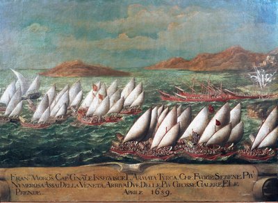 Guerra di Candia (Creta): la flotta veneziana durante la campagna guidata dal Doge Francesco Morosini contro i Turchi nel 1659 da Italian School