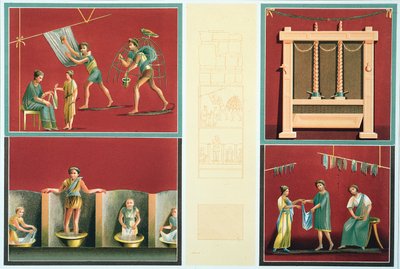 Lavaggio e asciugatura della biancheria, copia da un affresco pompeiano da Italian School