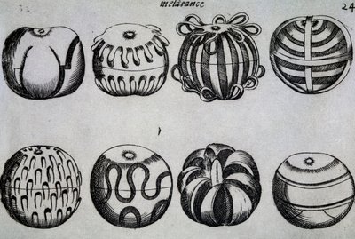 Modi di tagliare la frutta, illustrazione da Li tre trattati di messer Mattia Giegher bavaro di Mosburc, Trinciante dell