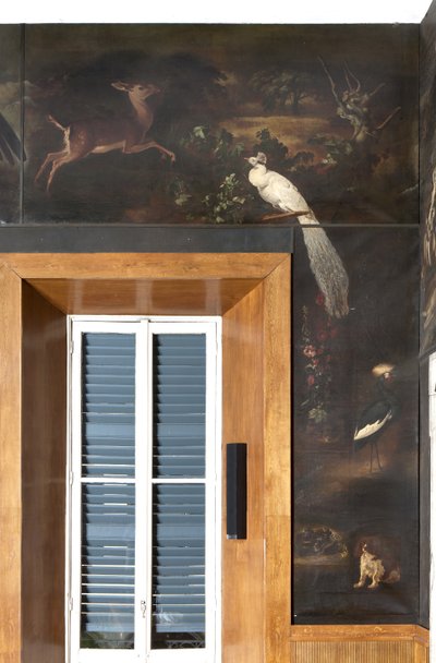 Pavone bianco, capriolo e gru coronata grigia, Mito di Orfeo da Italian School