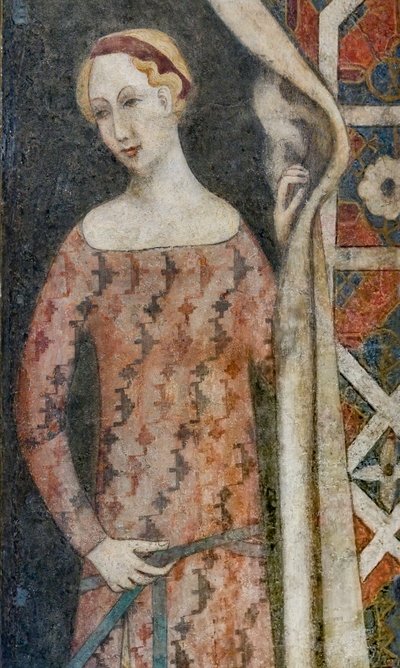 Donna che disegna un drappo a motivi geometrici, inizio XV secolo (affresco) da Italian School