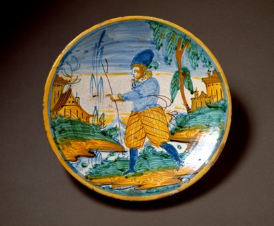 Giovane nobile, piatto in ceramica prodotto a Viterbo, Italia. Fine XVI secolo. Firenze, Museo Nazionale del Bargello da Italian School