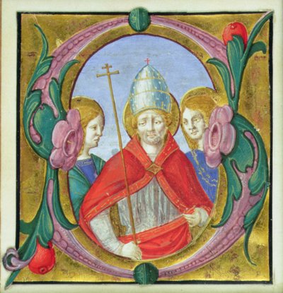Iniziale istoriate S raffigurante San Gregorio e due santi da Italian School Italian School