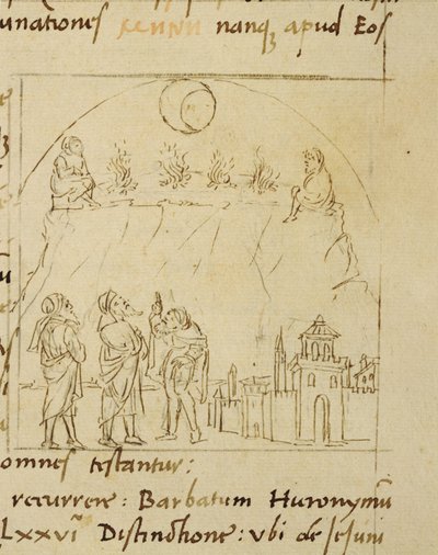 Ms.LAT.446 fol.2v I saggi studiano il movimento delle stelle per determinare la data esatta della Pasqua, da Ortopascha del Pellegrino Prisciano da Italian School Italian School