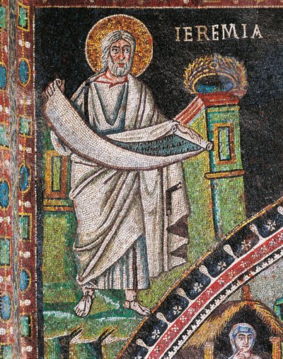 Profeta Geremia, mosaico, a sinistra della lunetta, parete nord del presbiterio, Basilica di San Vitale (Lista del Patrimonio Mondiale UNESCO) da Italian School