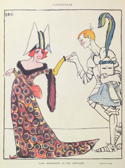 Mistinguett (1875-1956) e il suo cavaliere, caricatura da 