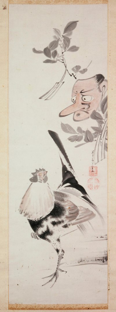 Gallo e maschera Tengu, c.1775 da Ito Jakuchu