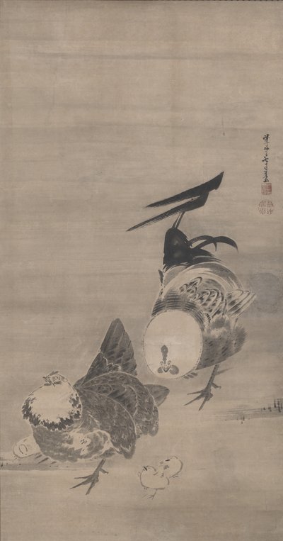 Galli, gallina e pulcini, destra di un paio, 1795 da Ito Jakuchu