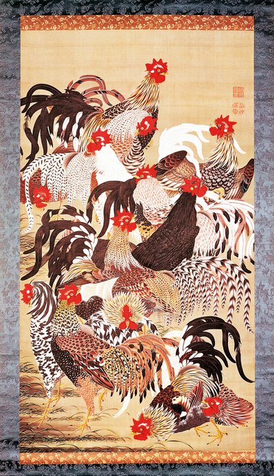 Tredici galli, da Doshoku Sai-e (Regno colorato degli esseri viventi) Periodo Edo. 1757-66 circa (colore su seta) da Ito Jakuchu