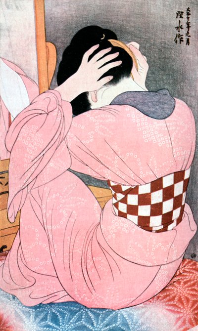 Una ragazza che si pettina, o, Donna con una sottocintura, c1921 da Ito Shinsui