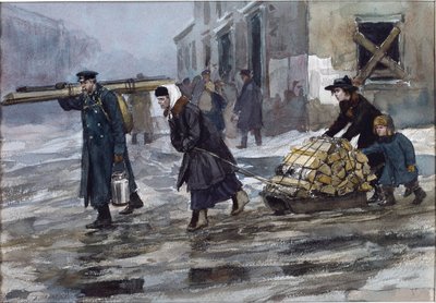 Una famiglia di un ingegnere che trascina a casa del combustibile di Vladimirov, Ivan Alexeyevich (1869-1947) da Ivan Alexeyevich Vladimirov