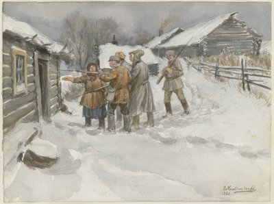Prima della perquisizione e sequestro dalla serie di acquerelli Rivoluzione russa, 1920 da Ivan Alexeyevich Vladimirov