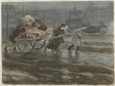 Famiglia che trasporta i propri beni su un carro dalla serie di acquerelli Rivoluzione russa, 1917-1918 da Ivan Alexeyevich Vladimirov