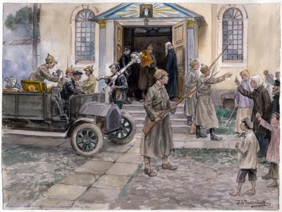Requisizione dei tesori della chiesa a Pietrogrado, 5 maggio 1922 (dalla serie di acquerelli Rivoluzione russa) da Ivan Alexeyevich Vladimirov