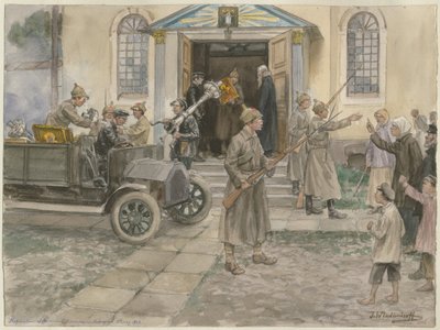 Requisizione dei tesori della chiesa a Pietrogrado 5 maggio 1922 dalla serie di acquerelli Russia da Ivan Alexeyevich Vladimirov