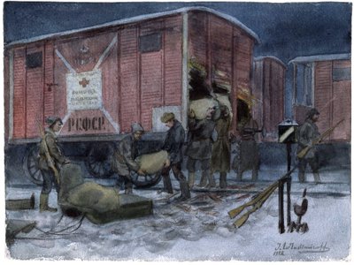 Soldati che saccheggiano un vagone ferroviario (dalla serie di acquerelli Rivoluzione russa) da Ivan Alexeyevich Vladimirov