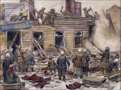 Operai che demoliscono case di legno per combustibile da Ivan Alexeyevich Vladimirov