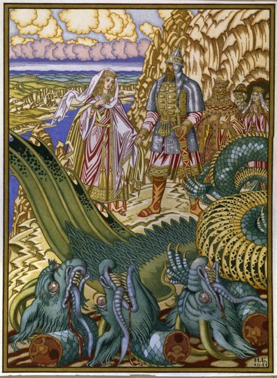 Dobrynya Nikitich salva Zabava Putyatishna dal drago Gorynych da Ivan Yakovlevich Bilibin