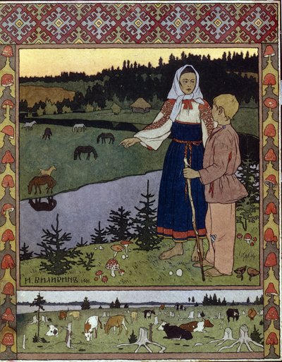 Illustrazione per la fiaba tradizionale Alyonushka e Ivanushka da Ivan Yakovlevich Bilibin