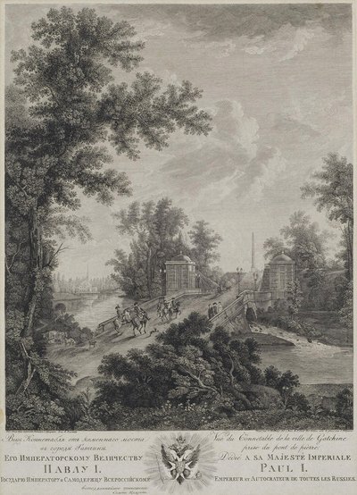 Vista di Piazza Connetable dal Ponte di Pietra a Gatchina, 1800 da Ivan Dmitryevich Telegin