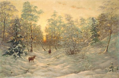 Cervi in un paesaggio innevato al crepuscolo da Ivan Fedorovich Choultse