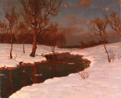 Tramonto su un paesaggio fluviale innevato da Ivan Fedorovich Choultse