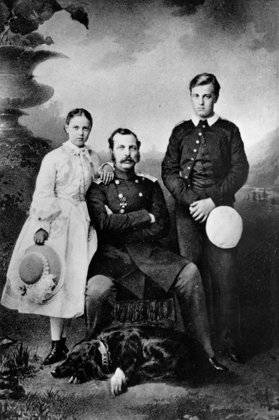 Lo Zar Alessandro II di Russia con sua figlia Maria e suo figlio Alexei da Ivan Fyodorovich Alexandrovsky