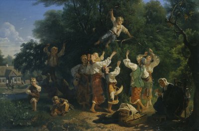 Raccolta delle ciliegie nel frutteto di un proprietario terriero in Ucraina, 1858 da Ivan Ivanovich Sokolov