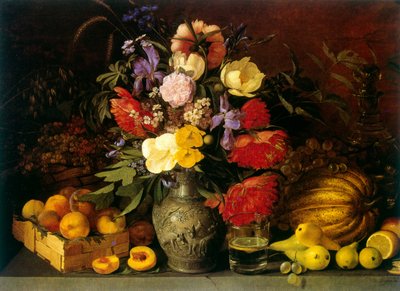 Natura morta con fiori e frutta 1839 di Ivan Khrutsky (18101885) nome di nascita: Jan Chrucki. Pittore polacco-russo da Ivan Khrutsky