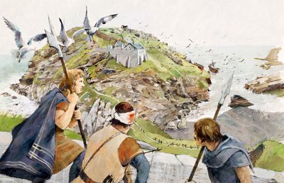Il castello di Tintagel nel 1230 d.C. (acquerello su carta) da Ivan Lapper