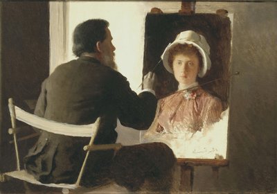 Kramskoy che dipinge un ritratto di sua figlia, 1884 da Ivan Nikolaevich Kramskoy