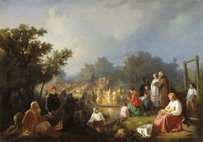 La Benedizione delle Acque in un villaggio di campagna da Ivan Petrovich Trutnew
