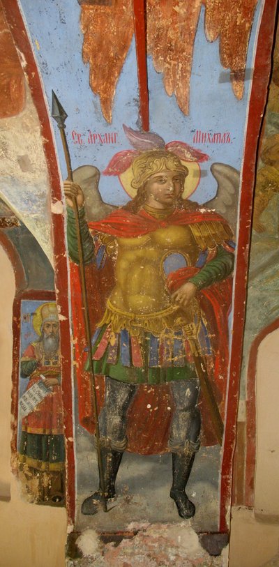 San Michele Arcangelo. Affresco nella Cattedrale di Nostra Signora del Segno, Novgorod, inizio XVIII sec. da Ivan Yakovlevich Bakhmatov