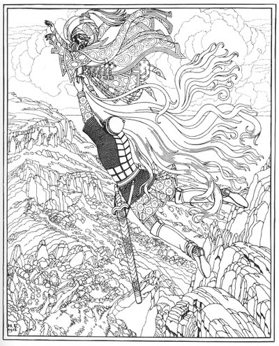 Fuga di Chernomor e Ruslan. Illustrazione al poema Ruslan e Ljudmila di A. Puškin, 1918 da Ivan Yakovlevich Bilibin