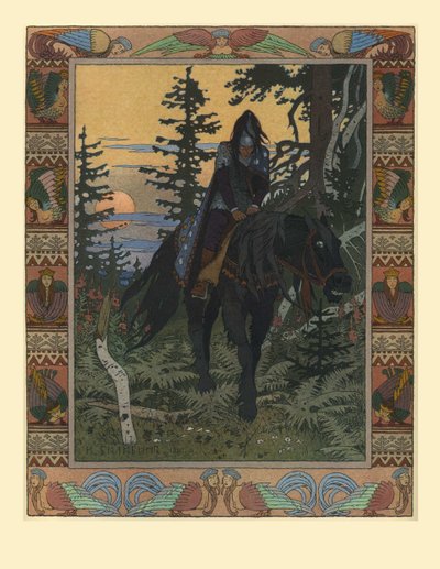 Illustrazione per la fiaba di Vasilisa la Bella e il Cavaliere Bianco da Ivan Yakovlevich Bilibin