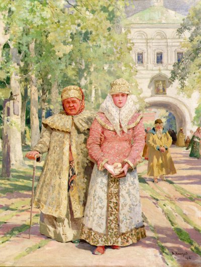 Madre e figlia che tornano dalla chiesa da Ivanovich Vasili Navazov