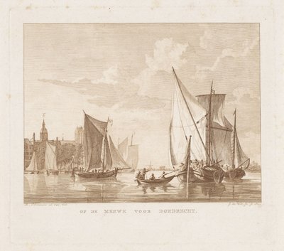 Barche a vela e una scialuppa davanti a Dordrecht da Izaak Jansz. de Wit