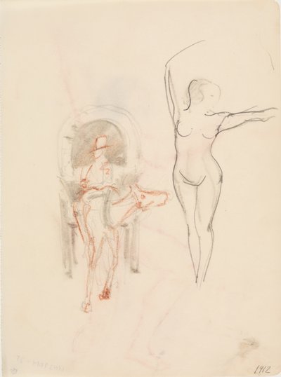 Donna nuda e carrozza a cavalli da J.A. Jerichau