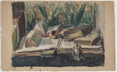 Natura morta con libri, pipa e figura da J.A. Jerichau