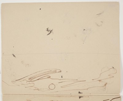 Paesaggio montano del sud della Francia con vegetazione in primo piano (parte superiore di uno schizzo a doppia faccia) da J.A. Jerichau